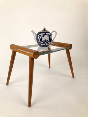 Small Mid-Century Austrian Table in Wood with Glass Plate from Max Kment, 1950s-BAF-763462