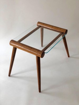 Small Mid-Century Austrian Table in Wood with Glass Plate from Max Kment, 1950s-BAF-763462