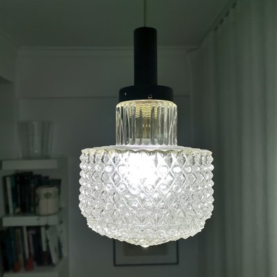 Small Mid-Century Modern Black and Clear Glass Hanging Lamp-SCS-1240610