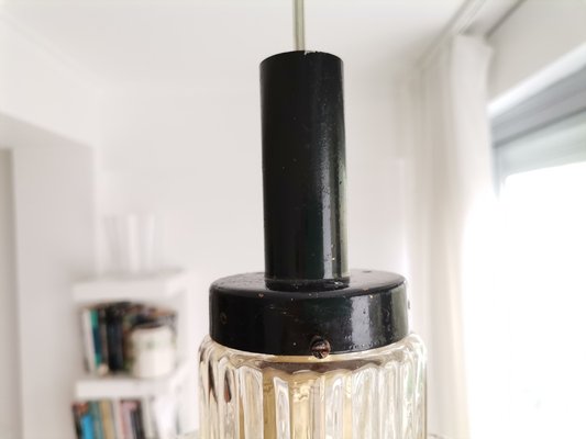 Small Mid-Century Modern Black and Clear Glass Hanging Lamp-SCS-1240610