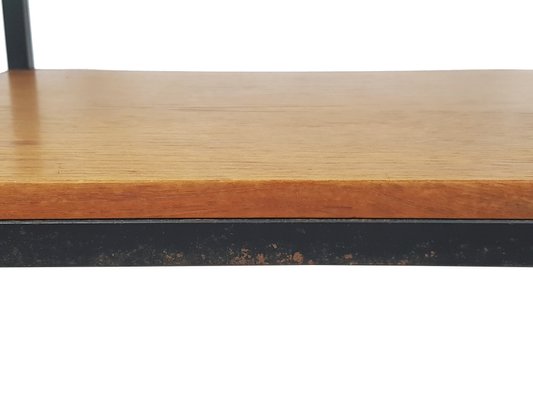 Small Mid-Century Modern Serving Table in Black Metal and Teak on Wheels, 1950s-RD-2026828