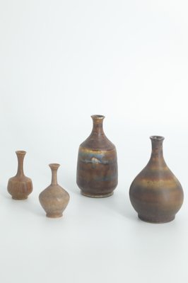 Small Mid-Century Scandinavian Modern Brown Stoneware Vases by Gunnar Borg for Höganäs Ceramics, 1960s, Set of 4-ZAA-1794355