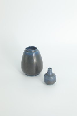 Small Mid-Century Scandinavian Modern Collectible Blue & Brown Stoneware Vase by Gunnar Borg for Gunnars Keramik Höganäs, 1960s, Set of 4-ZAA-1795544