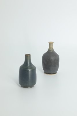 Small Mid-Century Scandinavian Modern Collectible Blue & Brown Stoneware Vase by Gunnar Borg for Gunnars Keramik Höganäs, 1960s, Set of 4-ZAA-1795544