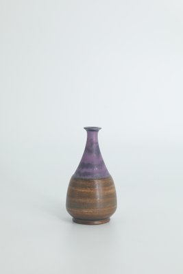 Small Mid-Century Scandinavian Modern Collectible Brown & Purple Stoneware Vases by Gunnar Borg for Gunnars Keramik Höganäs, 1960s, Set of 4-ZAA-1802212