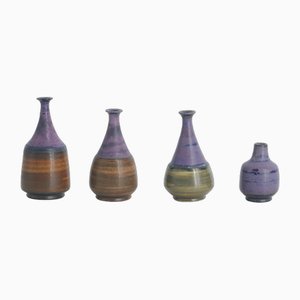 Small Mid-Century Scandinavian Modern Collectible Brown & Purple Stoneware Vases by Gunnar Borg for Gunnars Keramik Höganäs, 1960s, Set of 4-ZAA-1802212