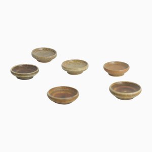 Small Mid-Century Scandinavian Modern Collectible Brown Stoneware Bowls by Gunnar Borg for Höganäs Ceramics, 1960s, Set of 6-ZAA-1801035