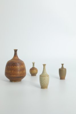 Small Mid-Century Scandinavian Modern Collectible Brown Stoneware Vases by Gunnar Borg for Höganäs Ceramics, 1960s, Set of 4-ZAA-1801072