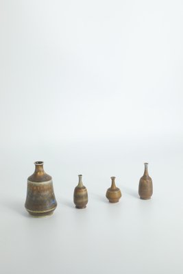 Small Mid-Century Scandinavian Modern Collectible Brown Stoneware Vases by Gunnar Borg for Höganäs Ceramics, 1960s, Set of 4-ZAA-1802093