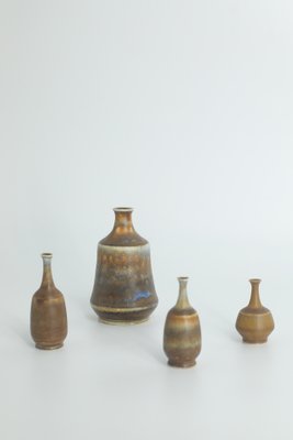 Small Mid-Century Scandinavian Modern Collectible Brown Stoneware Vases by Gunnar Borg for Höganäs Ceramics, 1960s, Set of 4-ZAA-1802093