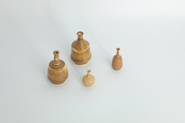 Small Mid-Century Scandinavian Modern Collectible Brown Stoneware Vases by Gunnar Borg for Höganäs Ceramics, 1960s, Set of 4-ZAA-1802856