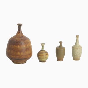 Small Mid-Century Scandinavian Modern Collectible Brown Stoneware Vases by Gunnar Borg for Höganäs Ceramics, 1960s, Set of 4-ZAA-1801072