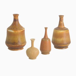 Small Mid-Century Scandinavian Modern Collectible Brown Stoneware Vases by Gunnar Borg for Höganäs Ceramics, 1960s, Set of 4-ZAA-1802856