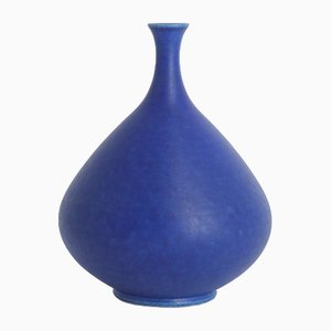 Small Mid-Century Scandinavian Modern Collectible Cobalt Stoneware Vase by Gunnar Borg for Höganäs Ceramics, 1960s-ZAA-1780053