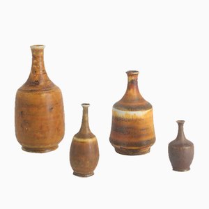 Small Mid-Century Scandinavian Modern Collectible Honey Brown Stoneware Vases by Gunnar Borg for Höganäs Ceramics, 1960s, Set of 4-ZAA-1795586