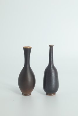 Small Mid-Century Scandinavian Modern Collectible Wenge Stoneware Vases by John Andersson for Höganäs Ceramics, 1950s, Set of 2-ZAA-1800384