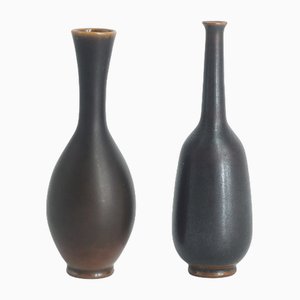 Small Mid-Century Scandinavian Modern Collectible Wenge Stoneware Vases by John Andersson for Höganäs Ceramics, 1950s, Set of 2-ZAA-1800384