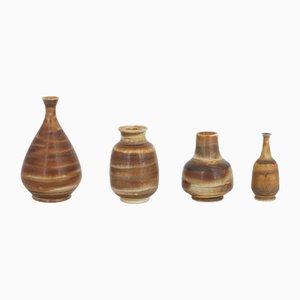 Small Mid-Century Scandinavian Modern Honey Stoneware Vases by Gunnar Borg for Höganäs Ceramics, 1960s, Set of 4-ZAA-1794207