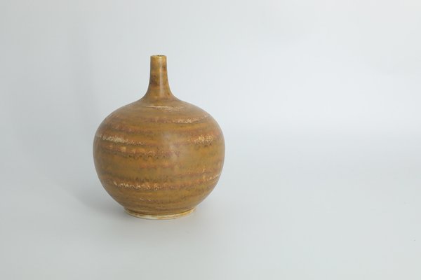 Small Mid-Century Scandinavian Modern Spherical Brown Stoneware Vase No. 19 7/11 75 by Gunnar Borg for Höganäs Keramik, 1960s-ZAA-1777692