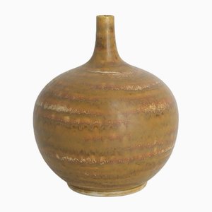 Small Mid-Century Scandinavian Modern Spherical Brown Stoneware Vase No. 19 7/11 75 by Gunnar Borg for Höganäs Keramik, 1960s-ZAA-1777692