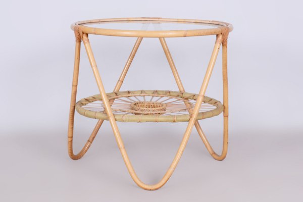 Small Mid-Century Table in Rattan & Glass by Alan Fuchs for Uluv, Former Czechoslovakia, 1940s-WHY-1723699