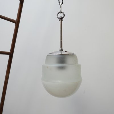 Small Mid-Century Two-Tone Opaline and White Glass Pendant Lamp-JRP-943795