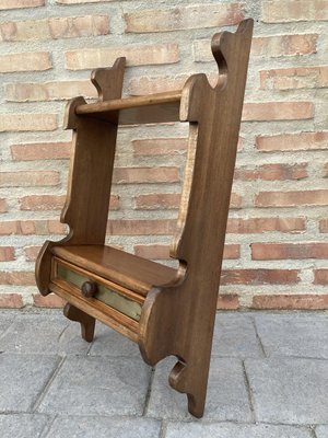 Small Mid-Century Walnut Wall Shelf with One Drawer, 1960s-NOU-881039