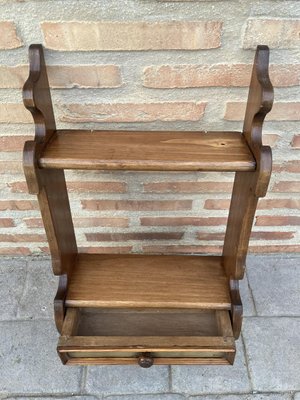 Small Mid-Century Walnut Wall Shelf with One Drawer, 1960s-NOU-881039