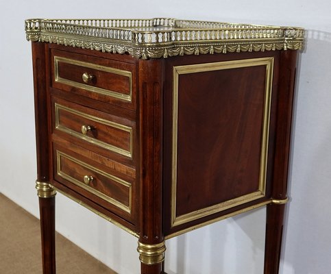 Small Middle and Marble Mahogany Side Table with Drawers in the Style of Louis XVI, 1900s-RVK-1312993