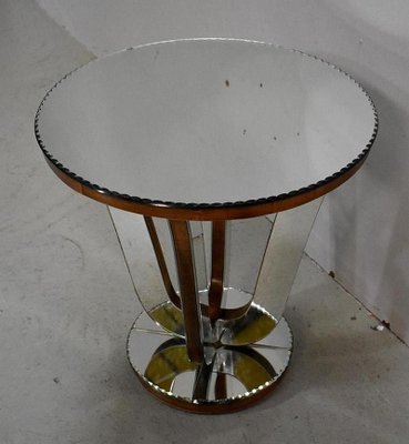 Small Mirrored Glass & Walnut Side Table, 1940s-RVK-777743