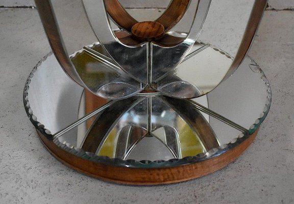 Small Mirrored Glass & Walnut Side Table, 1940s-RVK-777743