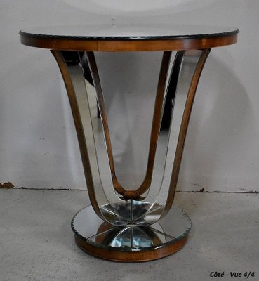 Small Mirrored Glass & Walnut Side Table, 1940s-RVK-777743