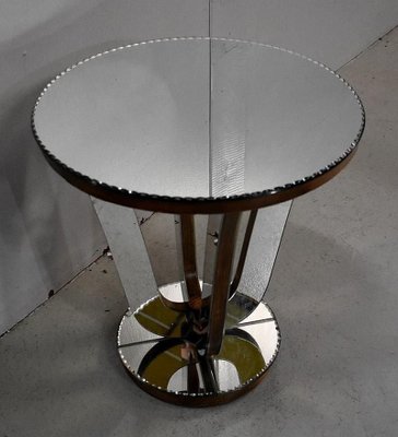 Small Mirrored Glass & Walnut Side Table, 1940s-RVK-777743