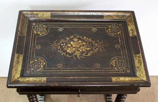 Small Napoleon III Period Lacquered Wooden Work Table, Mid 19th Century-RVK-1100594