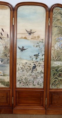 Small Painted Silk & Solid Walnut Screen, 1900-RVK-1186352