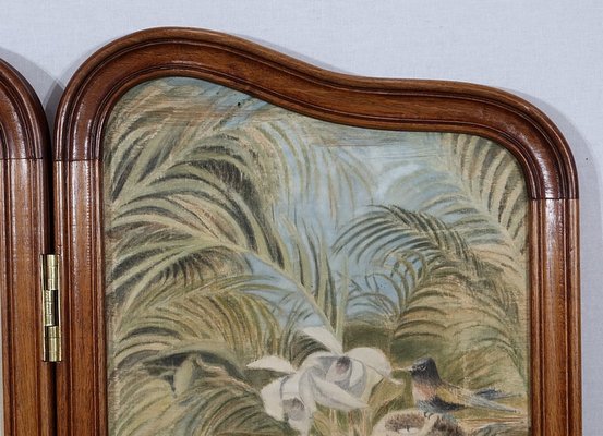 Small Painted Silk & Solid Walnut Screen, 1900-RVK-1186352