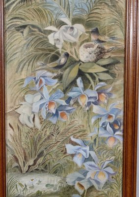 Small Painted Silk & Solid Walnut Screen, 1900-RVK-1186352