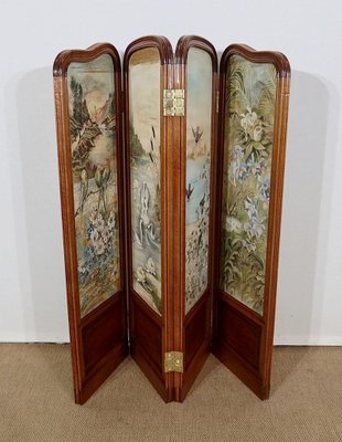 Small Painted Silk & Solid Walnut Screen, 1900-RVK-1186352