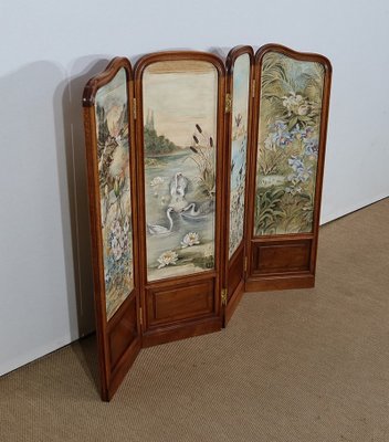 Small Painted Silk & Solid Walnut Screen, 1900-RVK-1186352