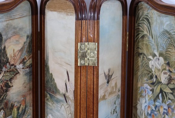 Small Painted Silk & Solid Walnut Screen, 1900-RVK-1186352