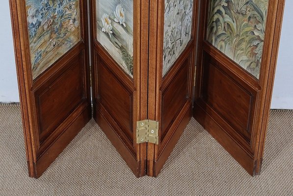 Small Painted Silk & Solid Walnut Screen, 1900-RVK-1186352