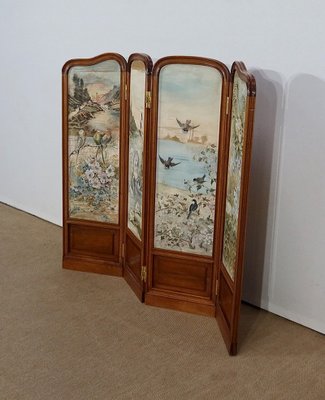 Small Painted Silk & Solid Walnut Screen, 1900-RVK-1186352