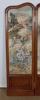 Small Painted Silk & Solid Walnut Screen, 1900-RVK-1186352