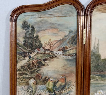 Small Painted Silk & Solid Walnut Screen, 1900-RVK-1186352