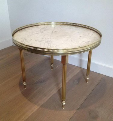 Small Round Solid Brass Occasionable Table with Marble Top, 1960s-BA-658630