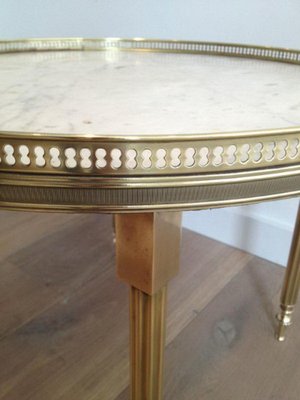 Small Round Solid Brass Occasionable Table with Marble Top, 1960s-BA-658630