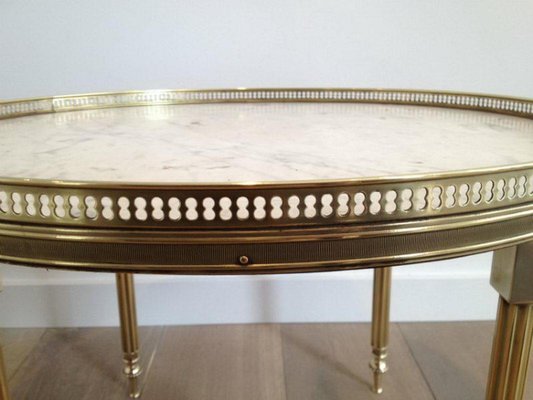 Small Round Solid Brass Occasionable Table with Marble Top, 1960s-BA-658630