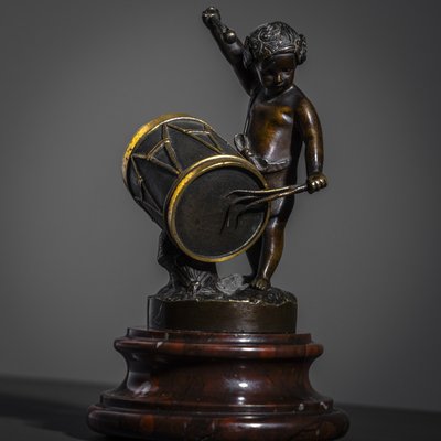 Small Sculpture of a Drumming Child, Late 19th Century, Bronze-VEI-2021313