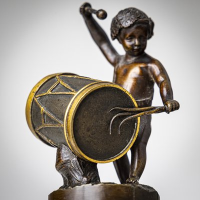 Small Sculpture of a Drumming Child, Late 19th Century, Bronze-VEI-2021313