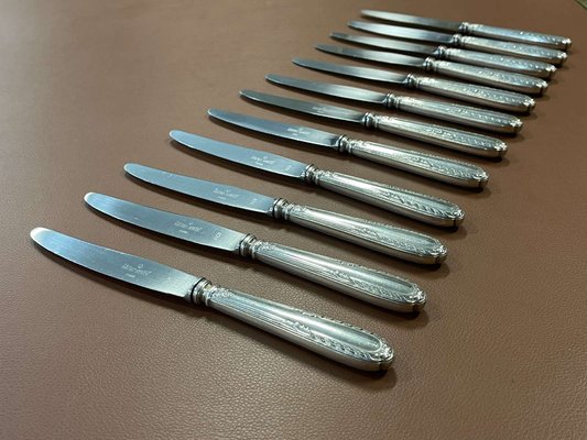 Small Silver Metal and Stainless Steel Knives from Paris Ravinet, Set of 12-QYF-1725339